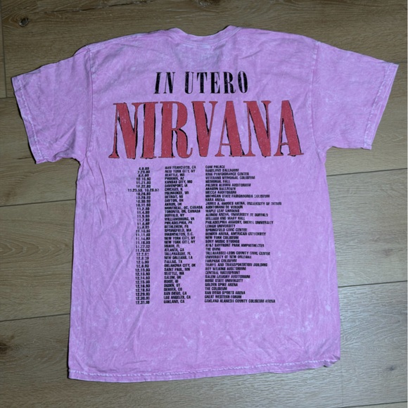 Vintage Nirvana In Utero Angel Band Concert Dates Pink Graphic T-Shirt Size L - Picture 2 of 4
